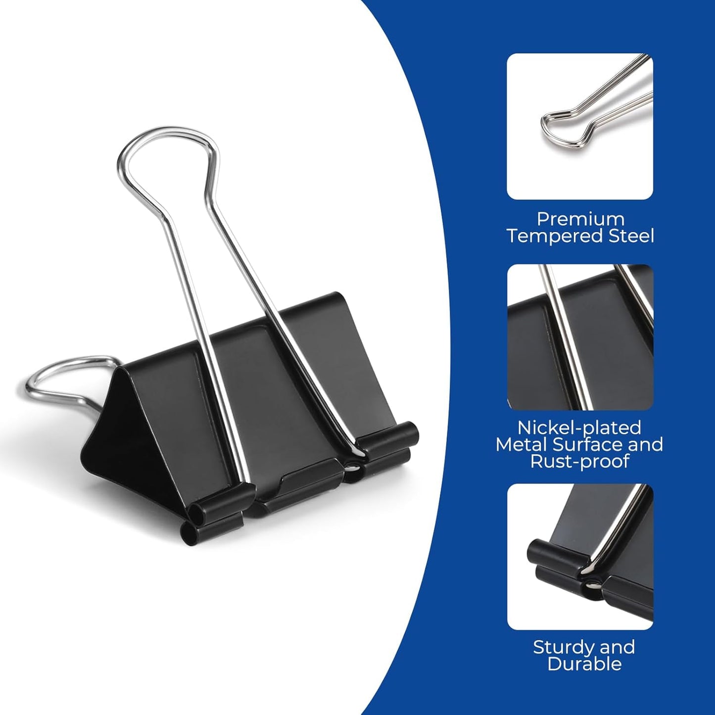 Eclirgan 1.9-Inch Large Binder Clip with Heavy-Duty/Folding/Rust-Resistant,48-Pack Thick Metal Office Clip in 4 Boxes,Black Paper Clamps for School/Outdoor Use/Office/Home