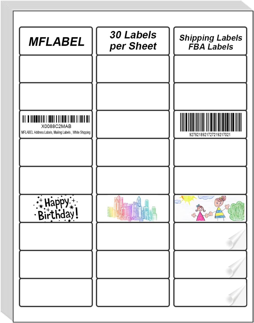 MFLABEL Address Labels, 1" x2-5/8 Mailing Labels, 30-UP White Shipping Labels for Inkjet or Laser Printer, 3000 Sticker Labels (100 Sheets), 30 Labels per Sheet