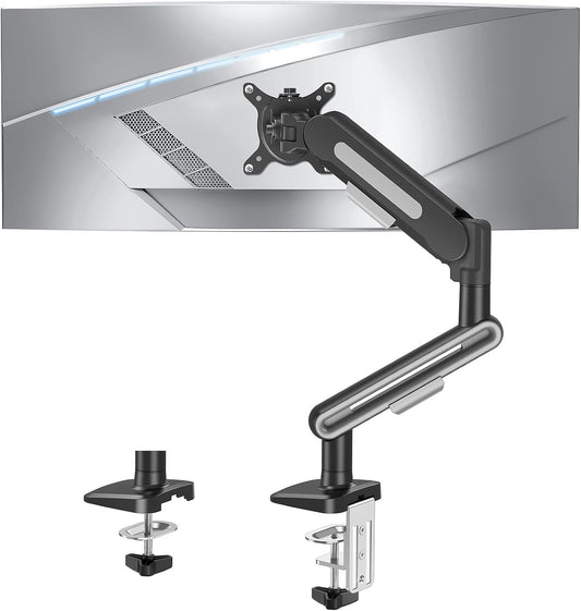MOUNTUP Single Monitor Desk Mount for 4.4-26.5lbs, Heavy Duty Monitor Arm for 39 37 34 32 27inch, Full-Motion Monitors Stand, Height Adjustable Gas Spring Monitors Arm with C-Clamp＆Grommet Base