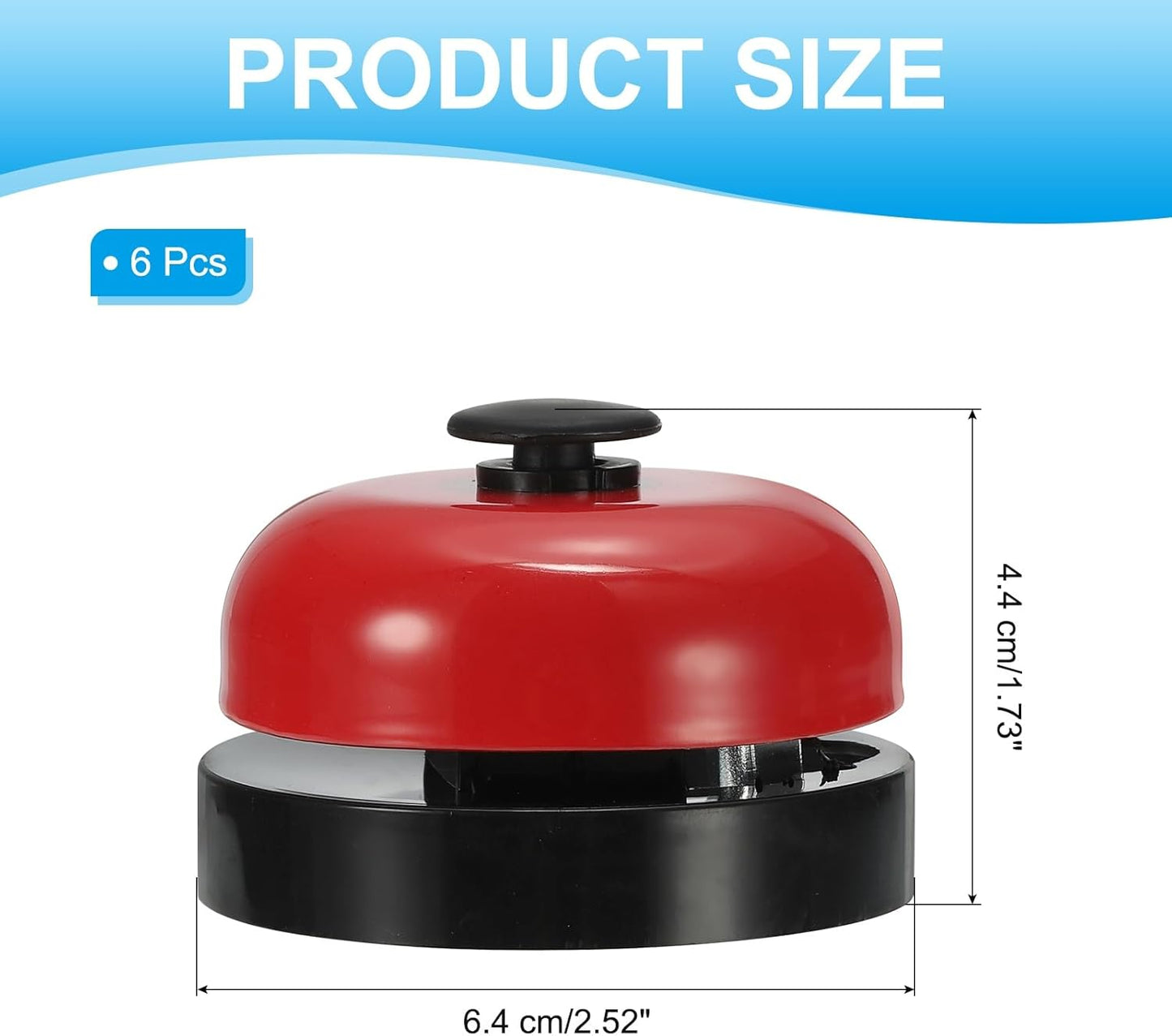 PATIKIL 6 Pcs Desk Call Bell 2.5" Dia with Metal Anti-Rust Construction Black/Red