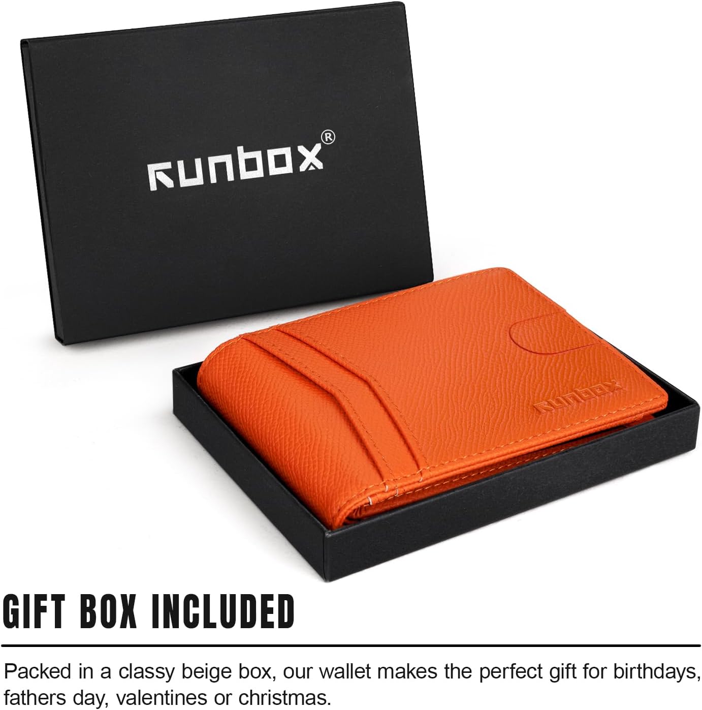 RUNBOX Wallet for Men Slim Rfid Leather 2 ID Window With Gift Box