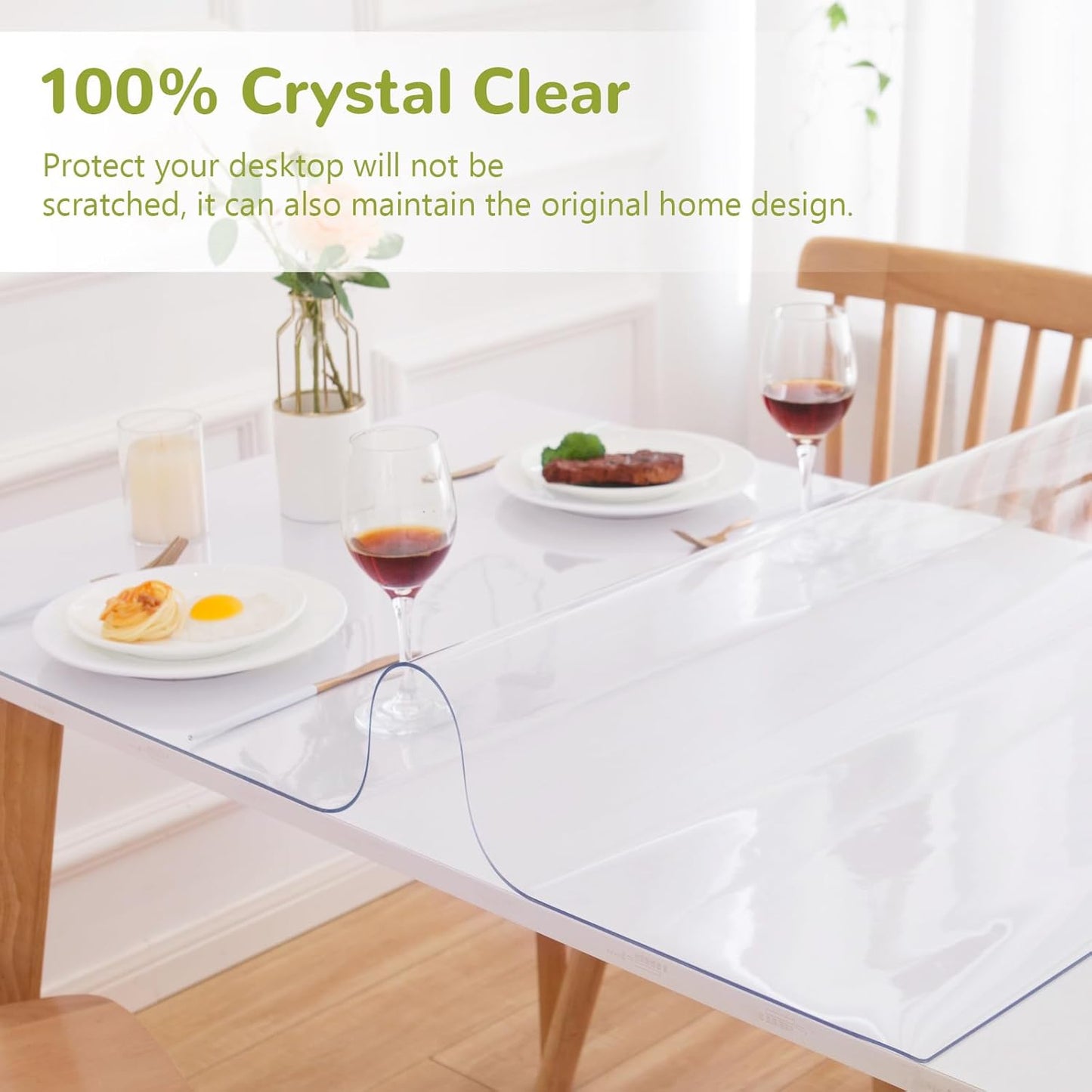 24 x 60 Inch Clear Table Cover Protector, Clear Table Protector for Dining Room Table, 1.5mm Plastic Table Cover, Waterproof Table Pad for Kitchen, Office