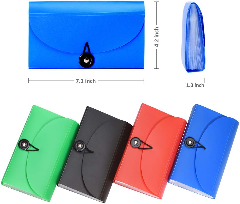 SEEKIND Expanding File Folders 4 Pack, 7.1" 4.2" Receipt Organizer Folder Accordion Folder Document with 13 Pocket for Office,Cards,Tickets-Water Resistant