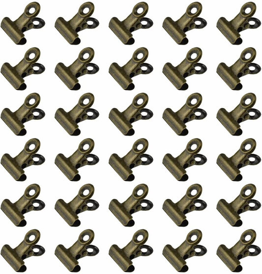 HAHIYO 0.87inch Brown Bulldog Clips Metal File Hinge Binder Clips Clamps Save Space Strong Spring Jaws Rock Solid Grip Book Lay Flat Deburred Edge for Hang Photos Wall Grid Dog Food 30PCS