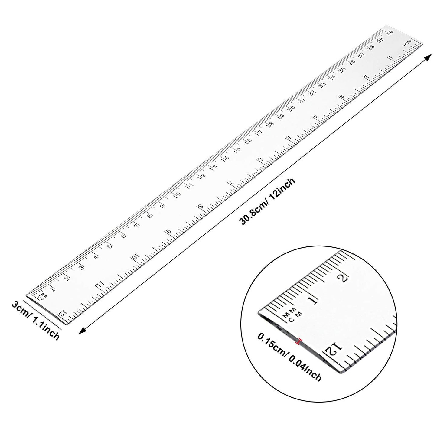 EBOOT 20 Pack Clear Plastic 12 Inch Straight Flexible Ruler with Inches and Metric for School, Classroom, Home, or Office