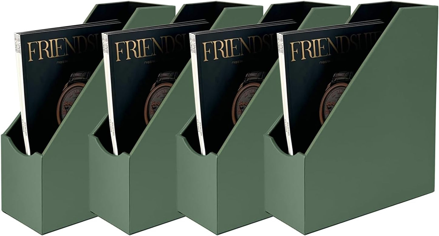 UnionBasic Magazine File Holder, Leatherette Desktop Document Organizer, Home Office Paper Holder File Storage Literature Sorter, Malachite Green, Set of 4
