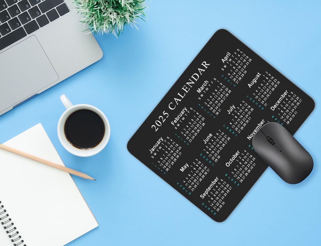 Calendar Mouse pad, 2025 Calendar Horizontal Edition Natural Rubber Quality Creative Gaming Mouse Pad Rectangle Mouse Personalized Desk Mouse Pad 9.5 inch x 7.9 inch