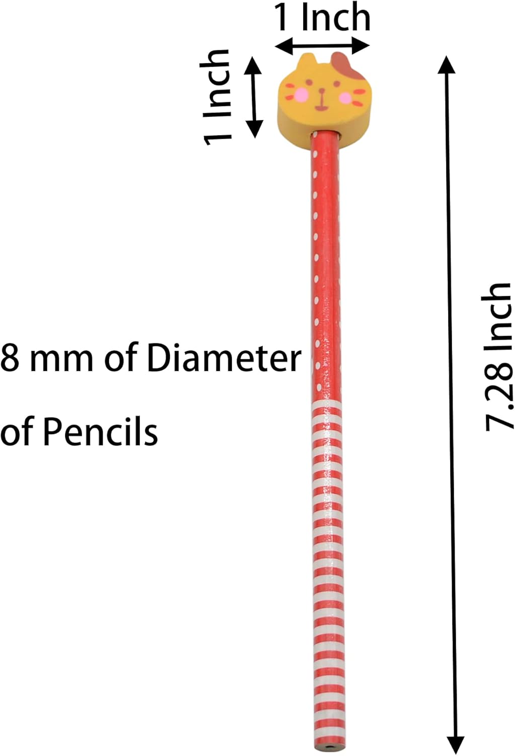 Yansanido Pack of 20 Colorful 7.28 Inch Length Random Cartoon Eraser Pencils, Cute Pencils for Office, School Supplies Students Children Gift (20)