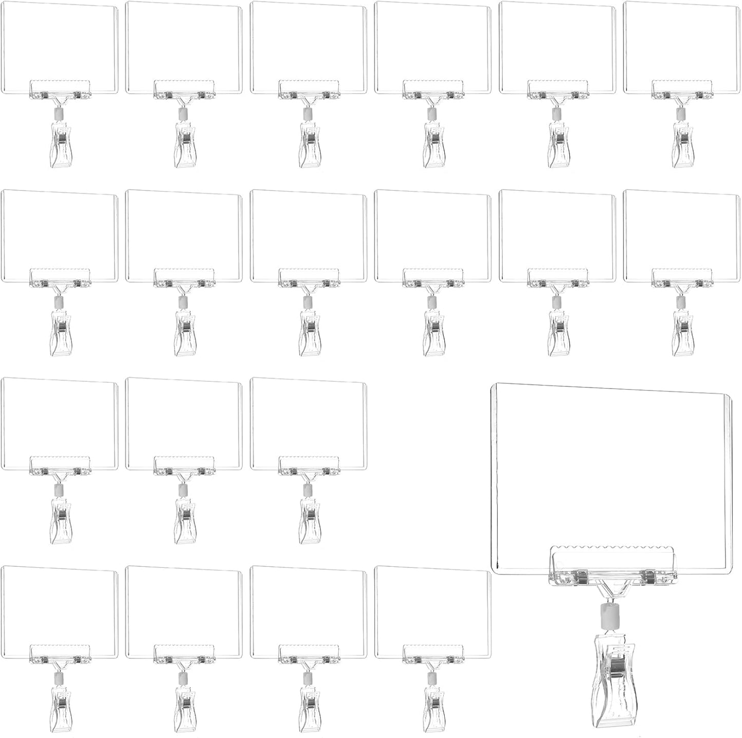 20 Pcs Clear Rotating Sign Holder with Clip, Sign Clips POP Swivel Sign Holding Clamp for Retail Store Office, 4x6 Inch PVC Card Holder Protector for Merchandise Display Tags