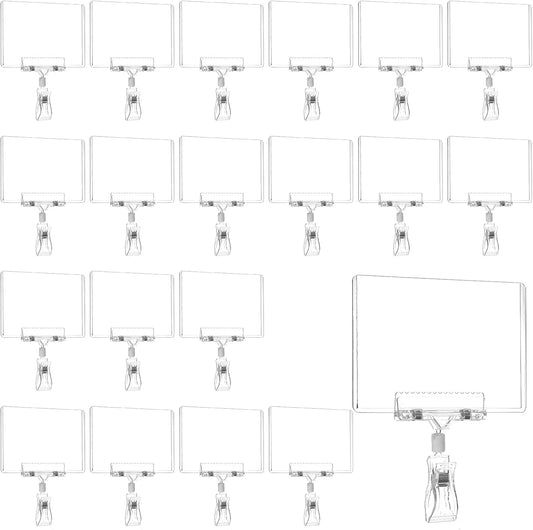 20 Pcs Clear Rotating Sign Holder with Clip, Sign Clips POP Swivel Sign Holding Clamp for Retail Store Office, 4x6 Inch PVC Card Holder Protector for Merchandise Display Tags