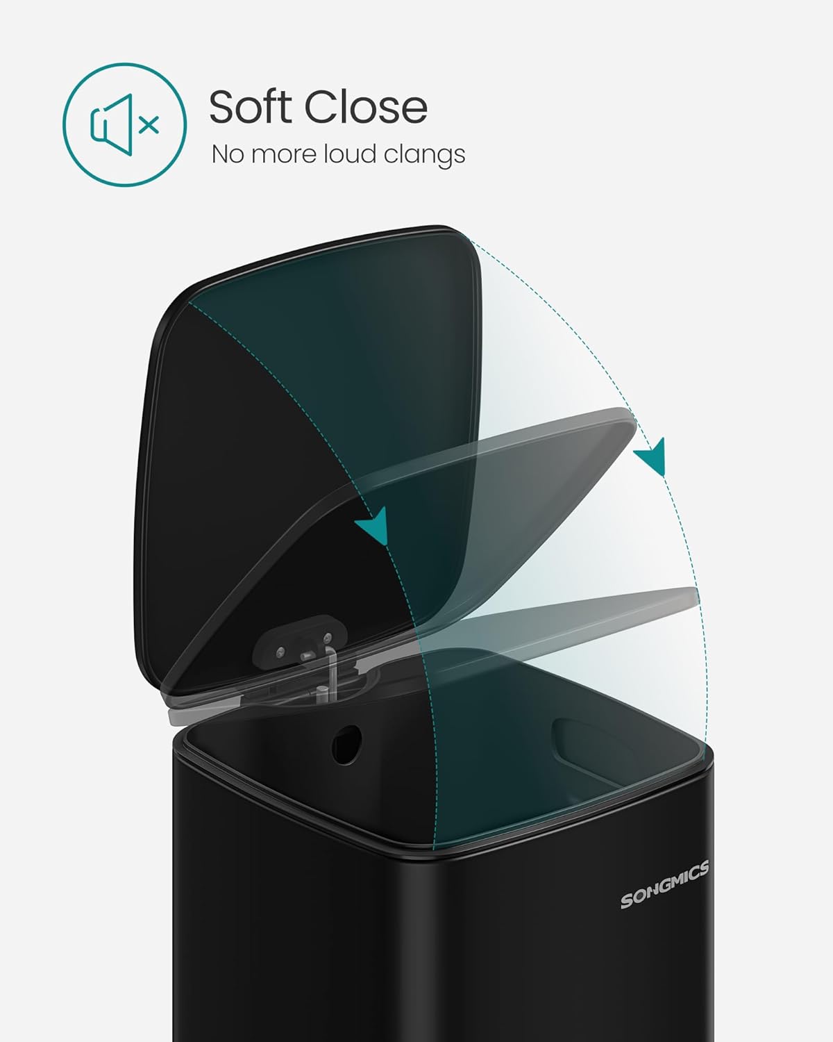 SONGMICS Kitchen Trash Can, 5.2-Gallon (20 L) Trash Bin, Stainless Steel Garbage Can, with Inner Bucket, Soft Close and Stays Open, Ink Black ULTB592B01