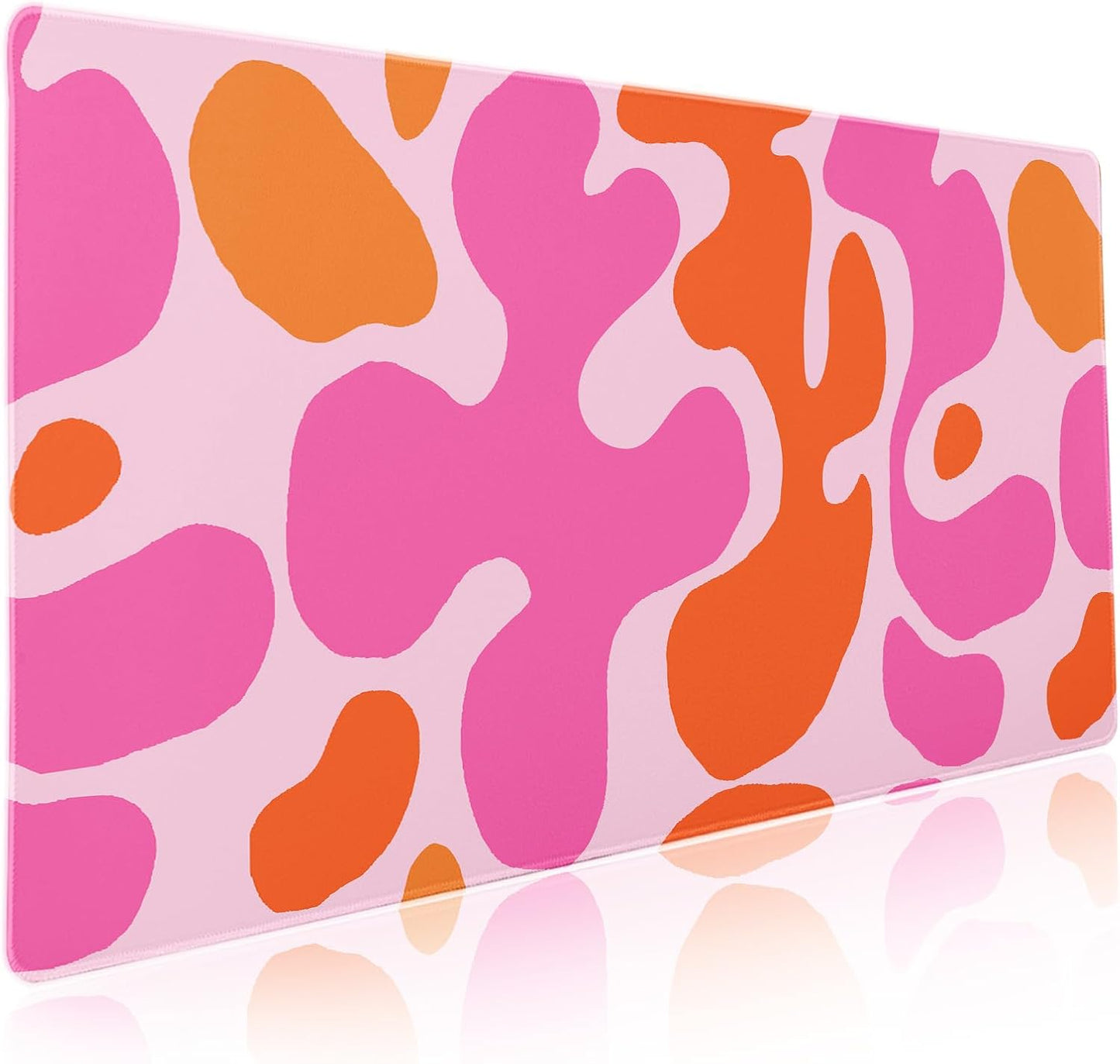 Pink Orange Cute Gaming Mouse Pad XXL Kawani Preppy Abstract Modern Extended Large Desk Mat Mousepad Non-Slip Rubber Base Stitched Edge Long Mousepad for Desktop Office PC, 35.4 x 15.7 inch