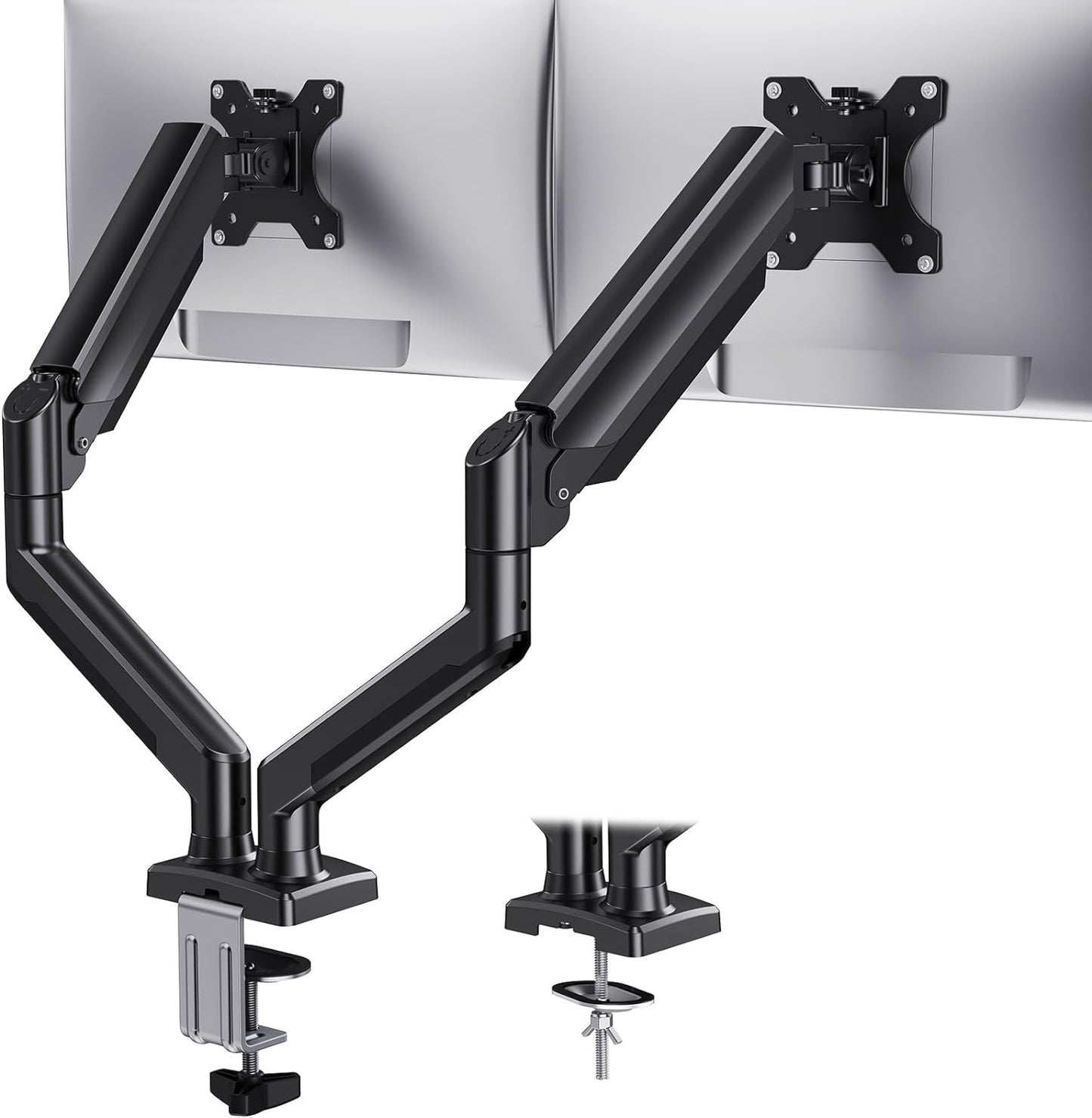HUANUO Dual Monitor Mount for 2 Monitors up to 32 inches, Each Arm Holds Max 22lbs, Dual Monitor Stand with Gas Spring System, Height-Adjustable/Tilt/Swivel/Rotate, VESA Standard 75mm or 100mm