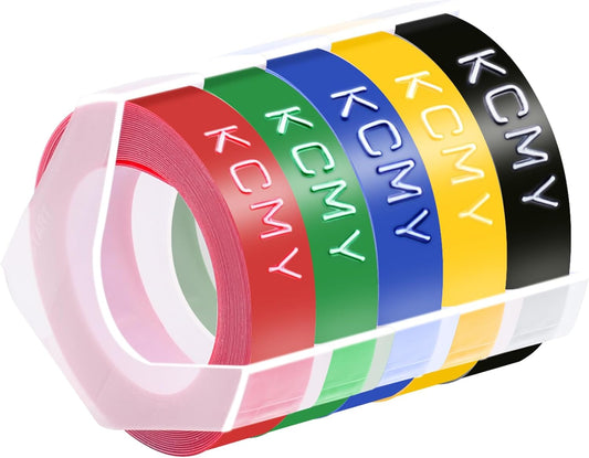 1/2 Embossing Label Tape Compatible for DYMO Colorful 3D Plastic Labels Used in Organizer Xpress Pro 1575 1595 1570, Office Mate II 1540 154000 Embossed Label Makers-5 Pack