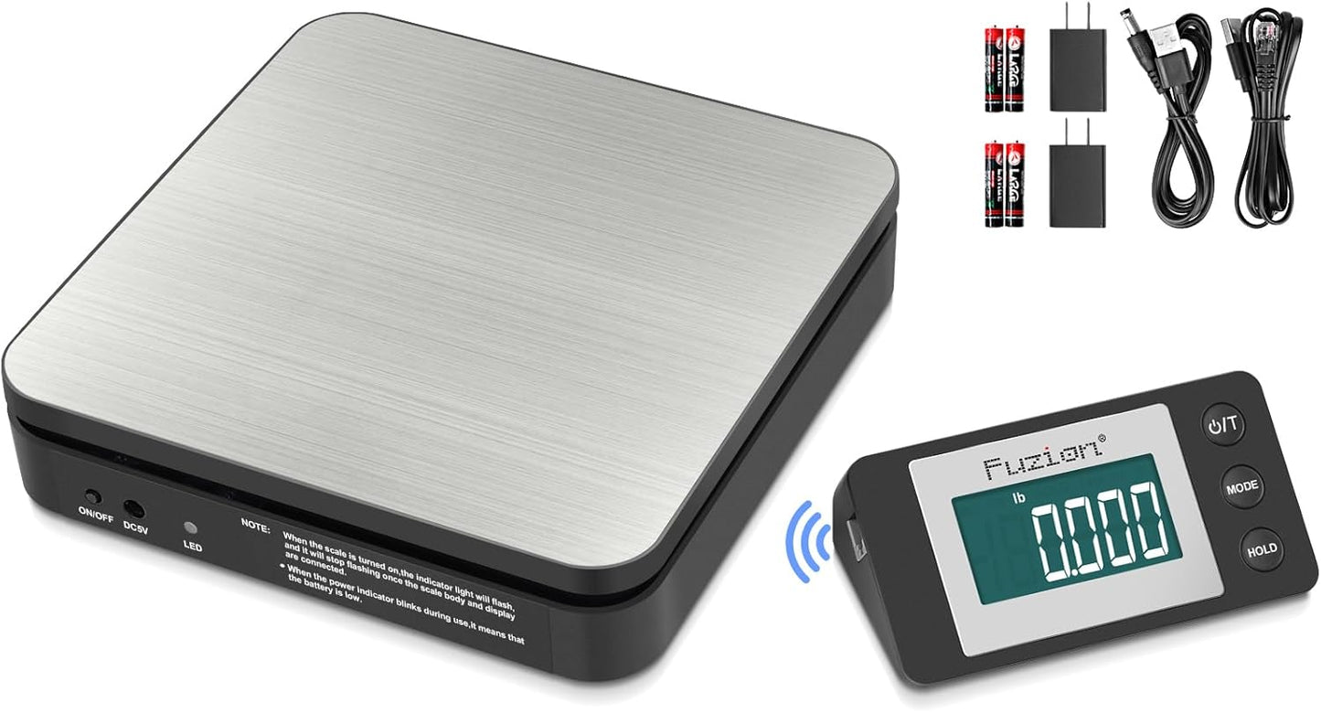 Fuzion Shipping Scale - Wireless Postal Scale 110LB x 0.1oz, Large LCD Display, 5 Units, Digital Scale for Packages - Dual Power Options (Batteries & Adapters)