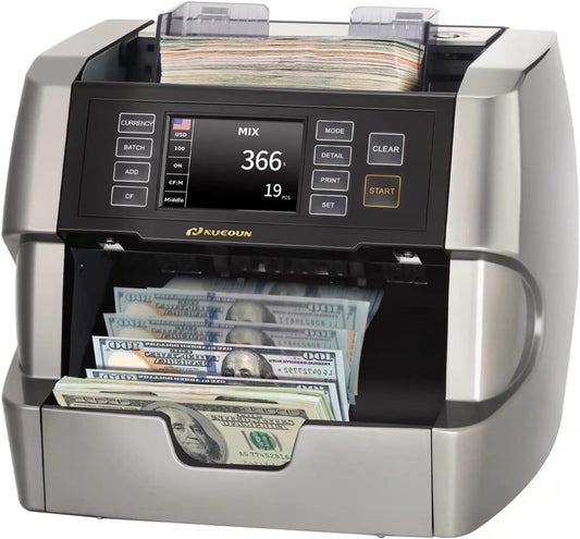 NUCOUN VC-7 Bank Grade Money Counter Machine Mixed Denomination,Value Counting,Mulit Currency,Printer Enabled,Serial Number,Cash Bill Counter 2CIS/UV/IR/MG/MT Counterfeit Detection, Cash Counter