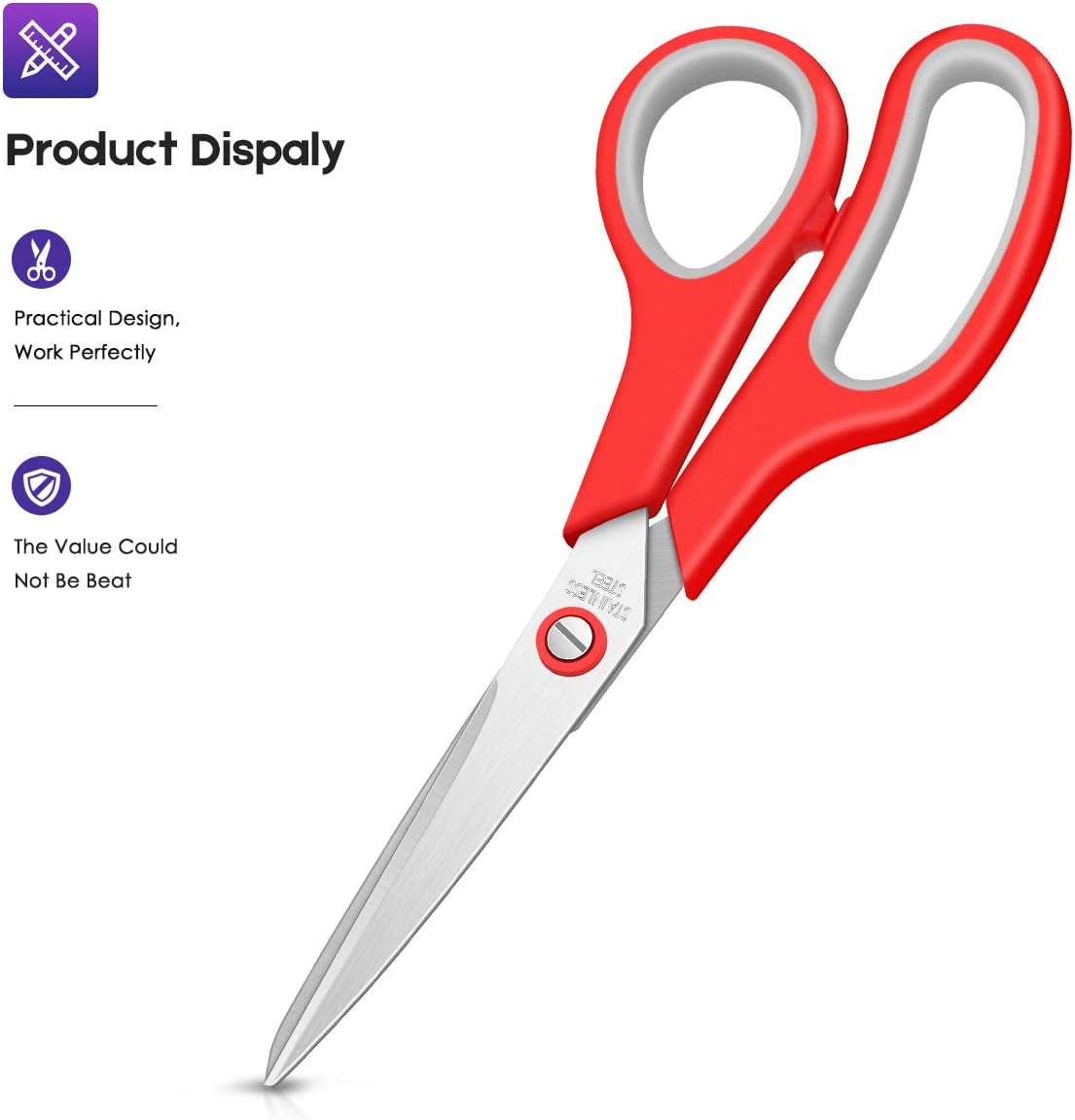 Scissors Bulk 60-Pack, Taotree 8" All Purpose Scissors, Soft Comfort-Grip Stainless Steel Sharp Shears for School Supplies Office Desk Home, Classroom Teacher Sewing Fabric Craft, Right/Left Handed