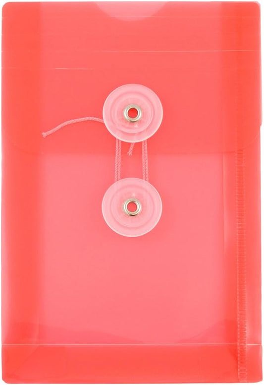 JAM PAPER Plastic Envelopes with Button & String Tie Closure - 4 1/4 x 6 1/4 - Red - 12/Pack