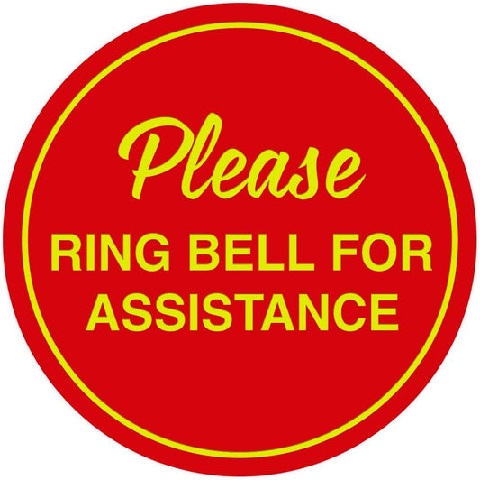 Signs ByLITA Circle Please Ring Bell For Assistance Wall or Door Sign | Easy Installation | Front Desk Reception Sign (Red/Yellow) - Medium (1 Pack)