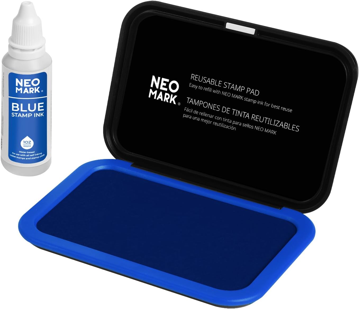 Medium Stamp Pad Kit (1oz Ink Included)-2.8"x 4.4", Magnetic Lid, Premium Quality Felt Stamp Pad (Blue)