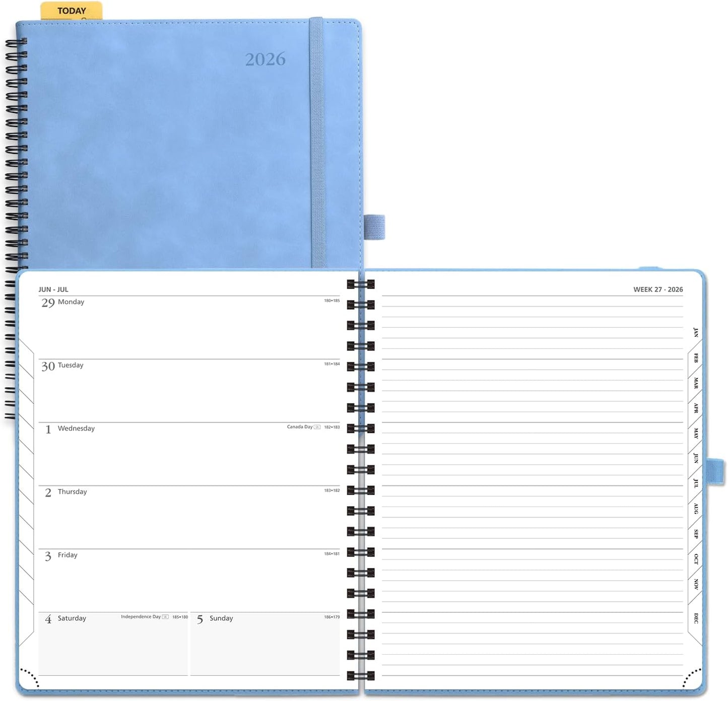POPRUN 2026 Planner Weekly Notebook Calendar (Jan-Dec), Large Size 8.5'' x 10.5'' - Agenda 2026 Appointment Book with Monthly Tabs, Inner Pocket, Spiral Soft Cover, 100 GSM - Cerulean Blue