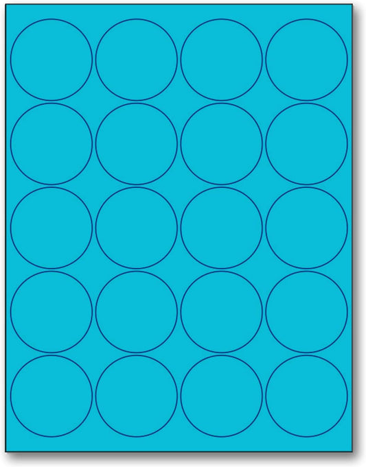 NextDayLabels - 8-1/2 x 11 Neon Color High Light Fluorescent Labels for Laser & Inkjet Printer (Blue Fluorescent, 2" Round - 20 Per Page | 500 Labels)
