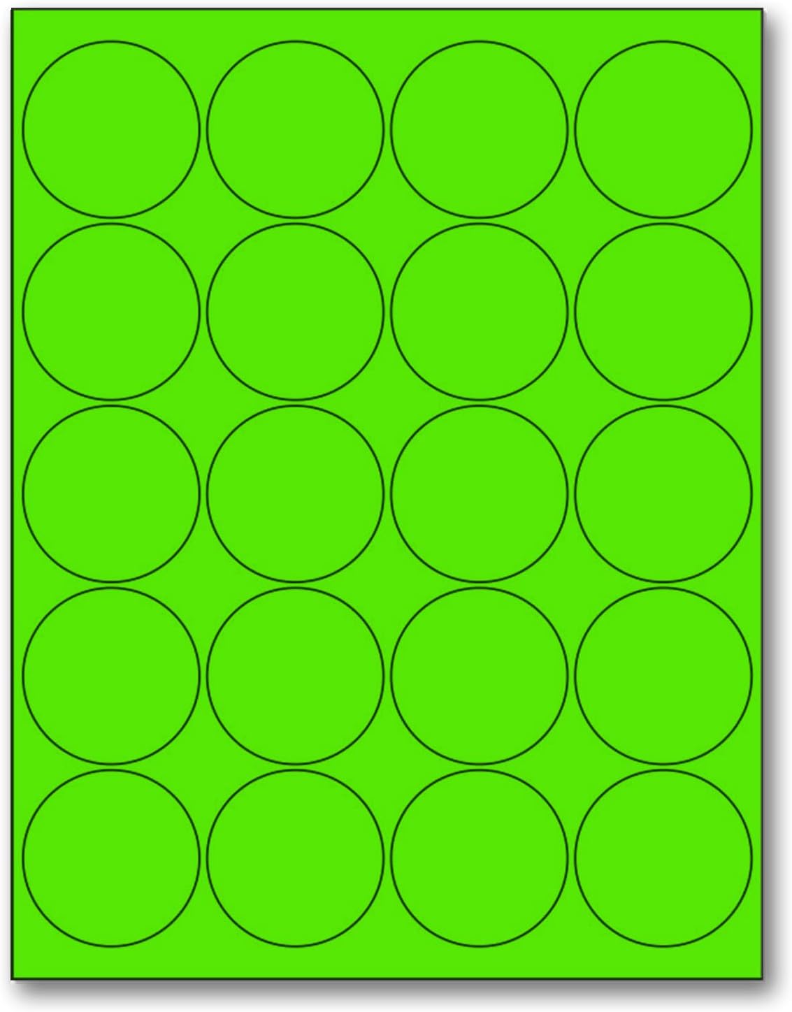 NextDayLabels - 8-1/2 x 11 Neon Color High Light Fluorescent Labels for Laser & Inkjet Printer (Green Fluorescent, 2" Round - 20 Per Page | 500 Labels)