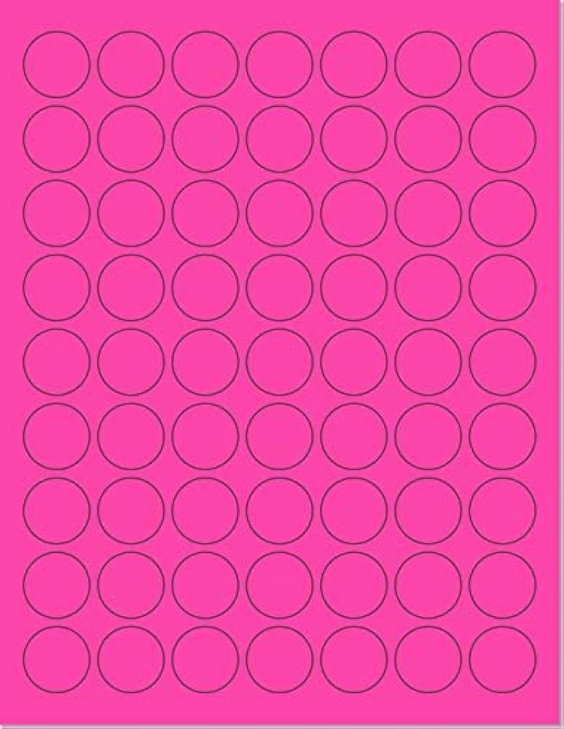 Pack of 50 Sheets, 8-1/2 x 11" Fluorescent Labels for Laser & Inkjet Printer (Pink Fluorescent, 1" Round - 63 per Page, 3150 Labels)