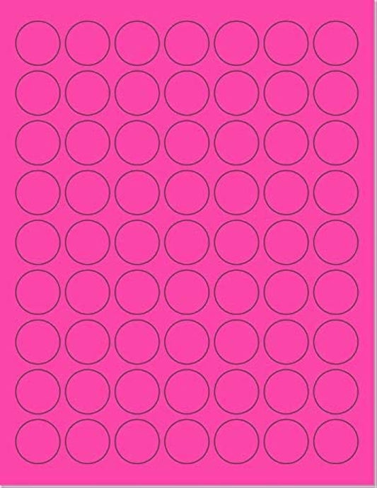 Pack of 50 Sheets, 8-1/2 x 11" Fluorescent Labels for Laser & Inkjet Printer (Pink Fluorescent, 1" Round - 63 per Page, 3150 Labels)
