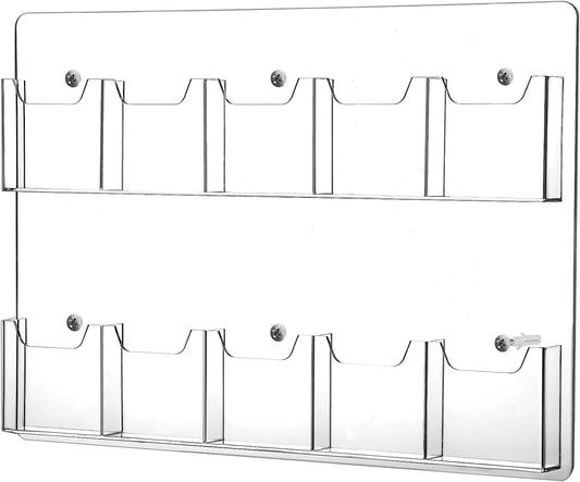 Eersida 10 Pockets Acrylic Brochure Pamphlet Holder Brochure Display Stand Business Tri Fold Multi Slot Holder Rack Wall Mount Clear Pocket Space Saver for Flyer Literature Menu Advertise