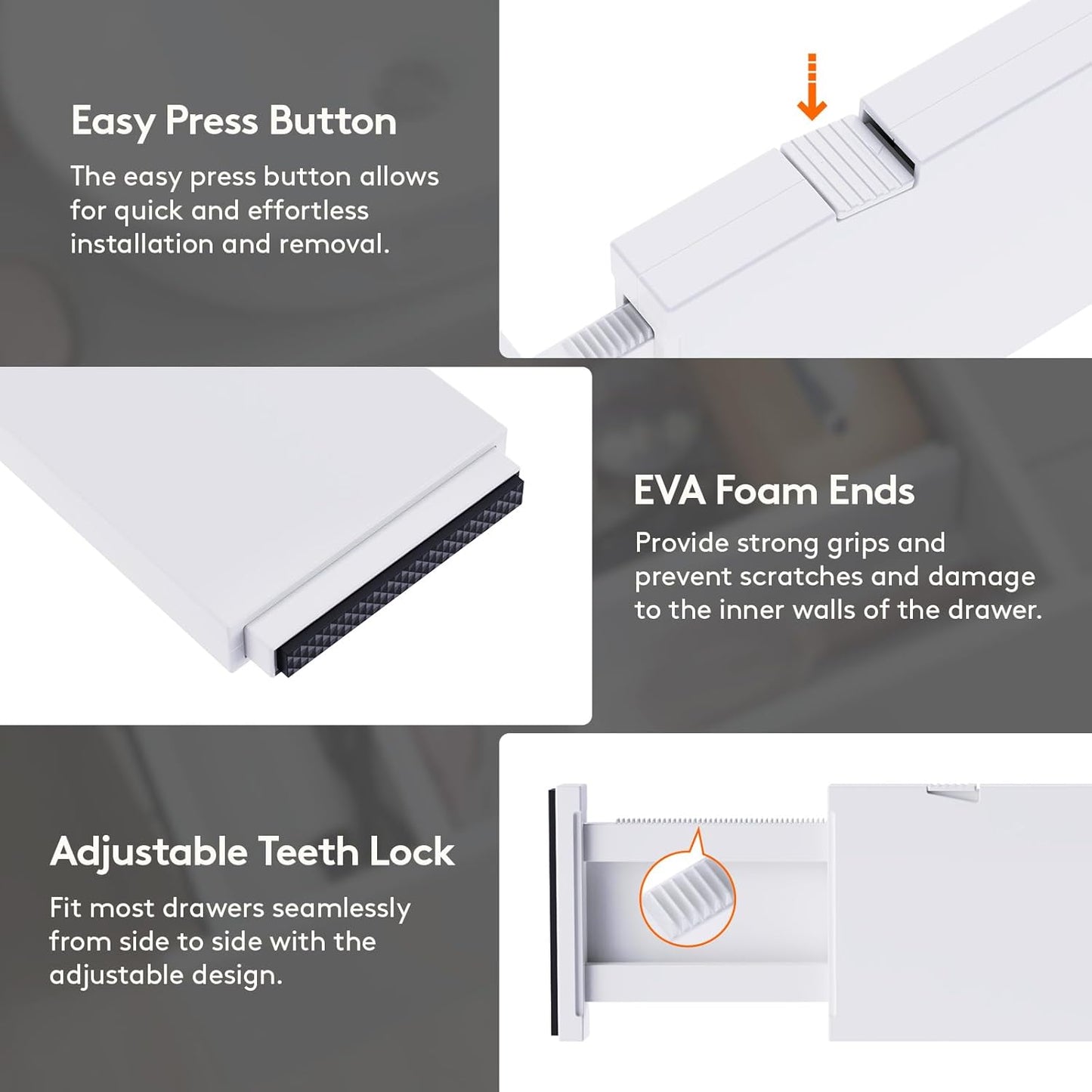 Lifewit 14 Pack Drawer Dividers 4" High, 11-17" Adjustable Drawer Organizers for Clothes, Expandable Dresser Separators in Bedroom/Bathroom/Kitchen/Fridge/Office Organization and Storage, White
