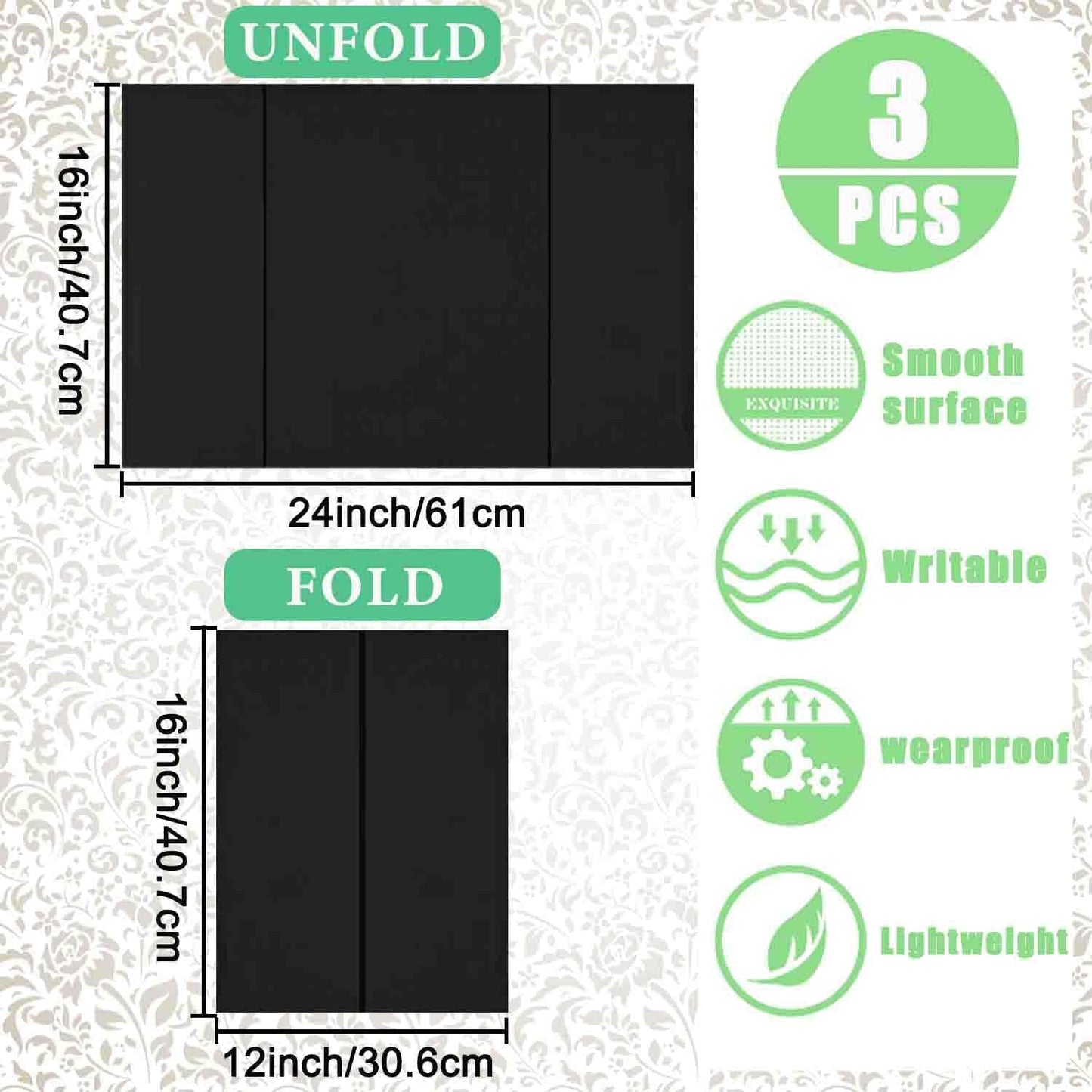 3-Pack Black Trifold Display Boards, 24 x 16 Inches Tri-Fold Corrugated Presentation Boards for Classroom Projects, Science Fairs, Business Events, and Exhibits