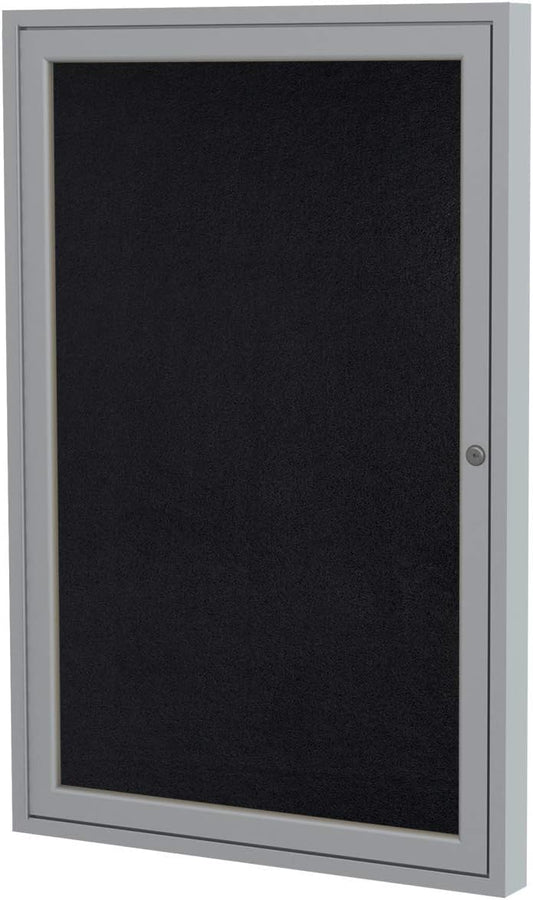 Ghent 24"x 18" 1-Door Indoor Satin Aluminum Frame Enclosed Recycled Rubber Bulletin Board, Black (PA12418TR-BK) - Made in the USA
