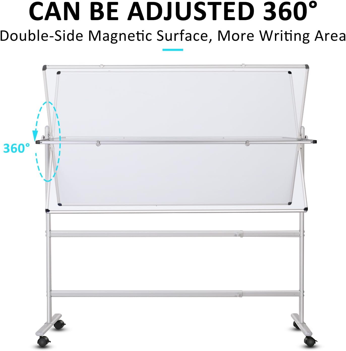 Rolling White Board 36x24 in, Dry Erase Board with Stand, Double-Sided Magnetic Mobile Whiteboard, Height-Adjustable for Office Classroom and Home