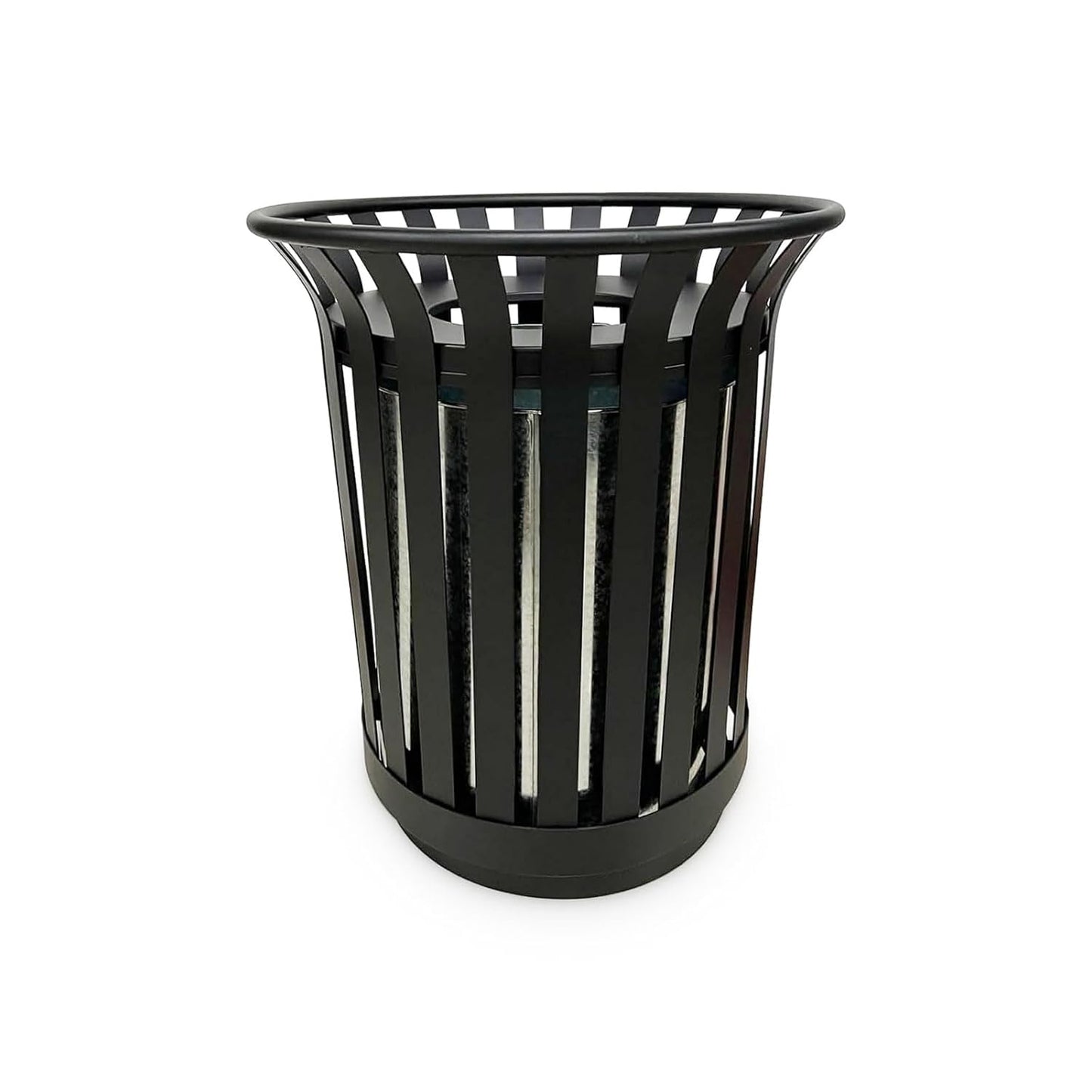 Outdoor Metal Slatted Trash Receptacle,Waste Receptacle，Commercial Trash Cans,Zone Round Garbage Bin,Square Hotel Street Patio Indoor Metal Stan (Large - Black)