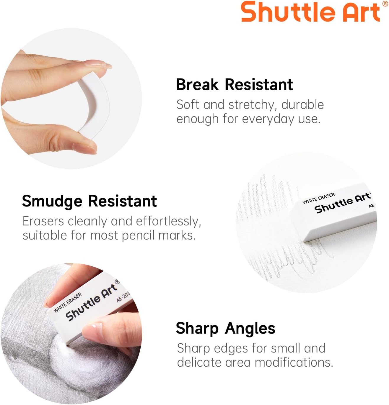Shuttle Art White Erasers, 120 Pack Erasers Bulk, Smudge Resistant Eraser for Pencils, School Supplies for Kids, Students, Teachers, Office