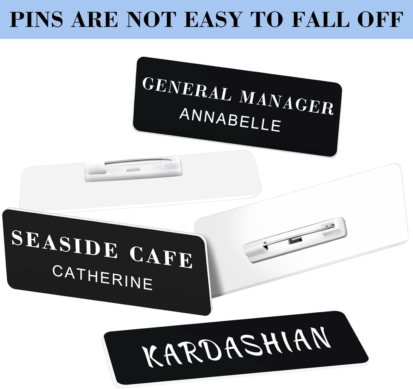 Breling 100 Pieces Name Tags with Pins 1 x 3 Inches Blank Name Tags Reusable ID Badge Holders with Clip for Office Workers Students Employee Custom(Black)