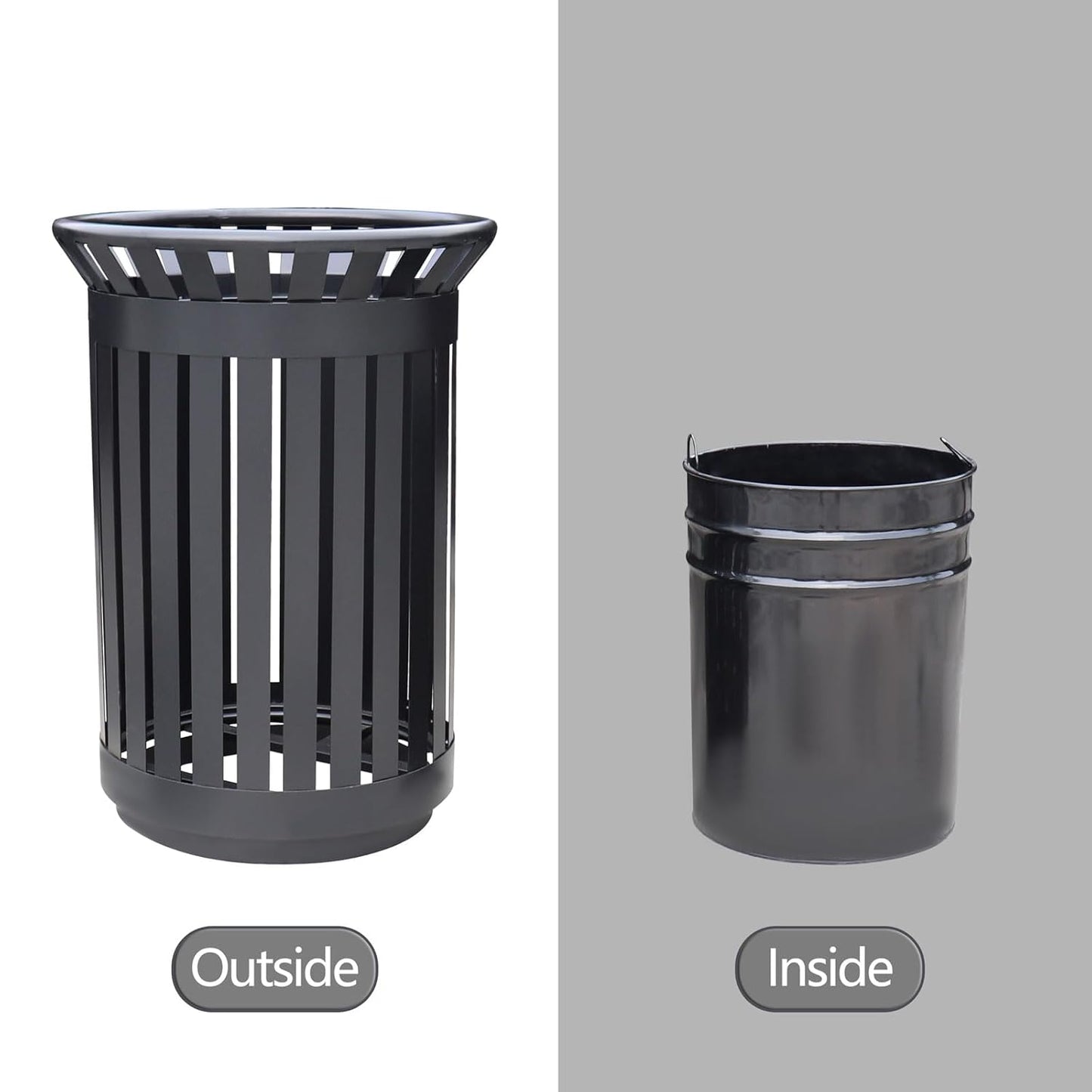 Outdoor Metal Slatted Trash Receptacle,Waste Receptacle，Commercial Trash Cans,Zone Round Garbage Bin,Square Hotel Street Patio Indoor Metal Stan (Big-Black)