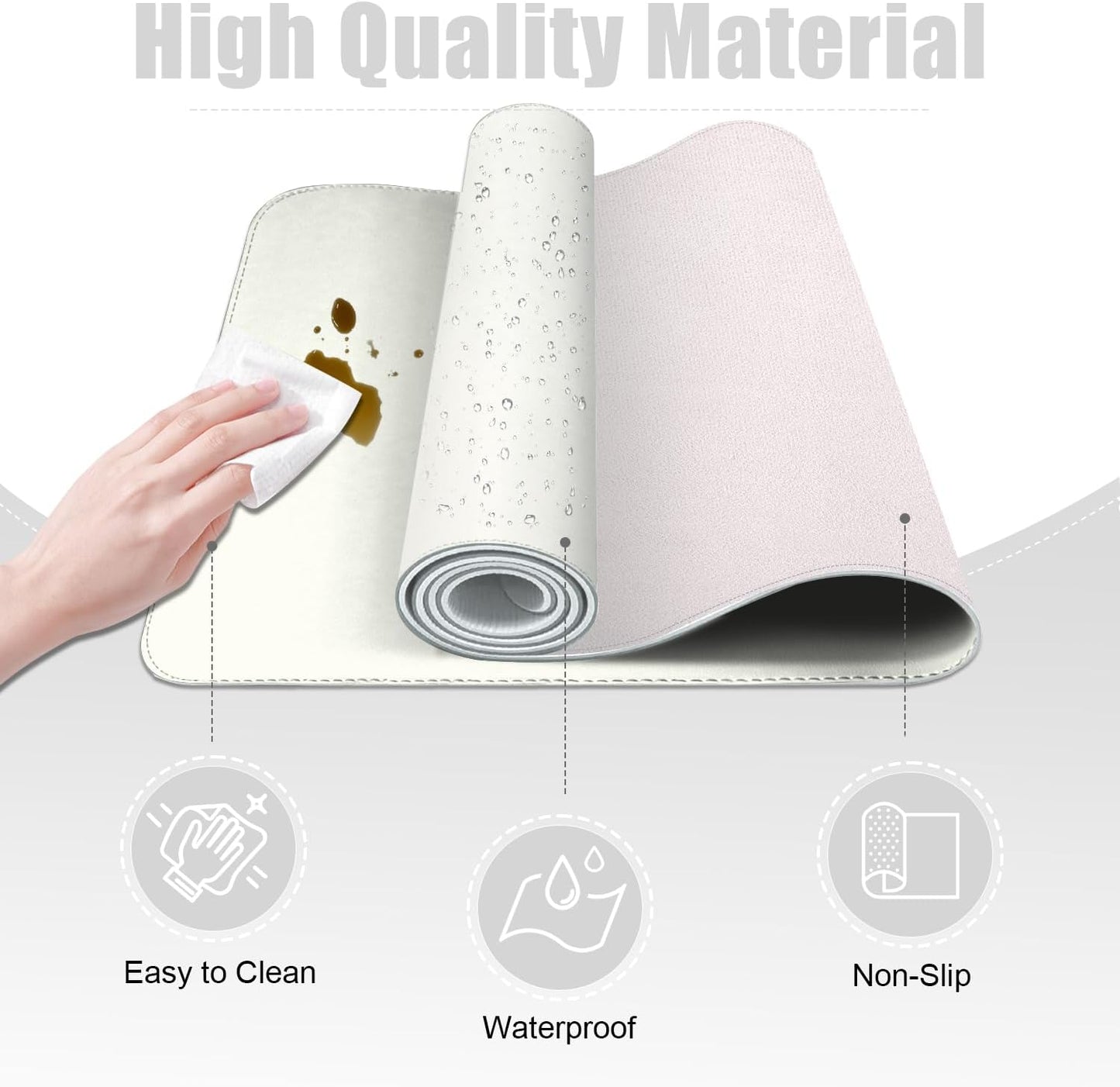 Leather Desk Pad Protector, 39.4'' X 17'' Large Mouse Pad, Office Desk Mat, Non-Slip PU Leather & Suede Base Desk Blotter, Laptop Desk Pad, Desktop Mat for Office Home, White