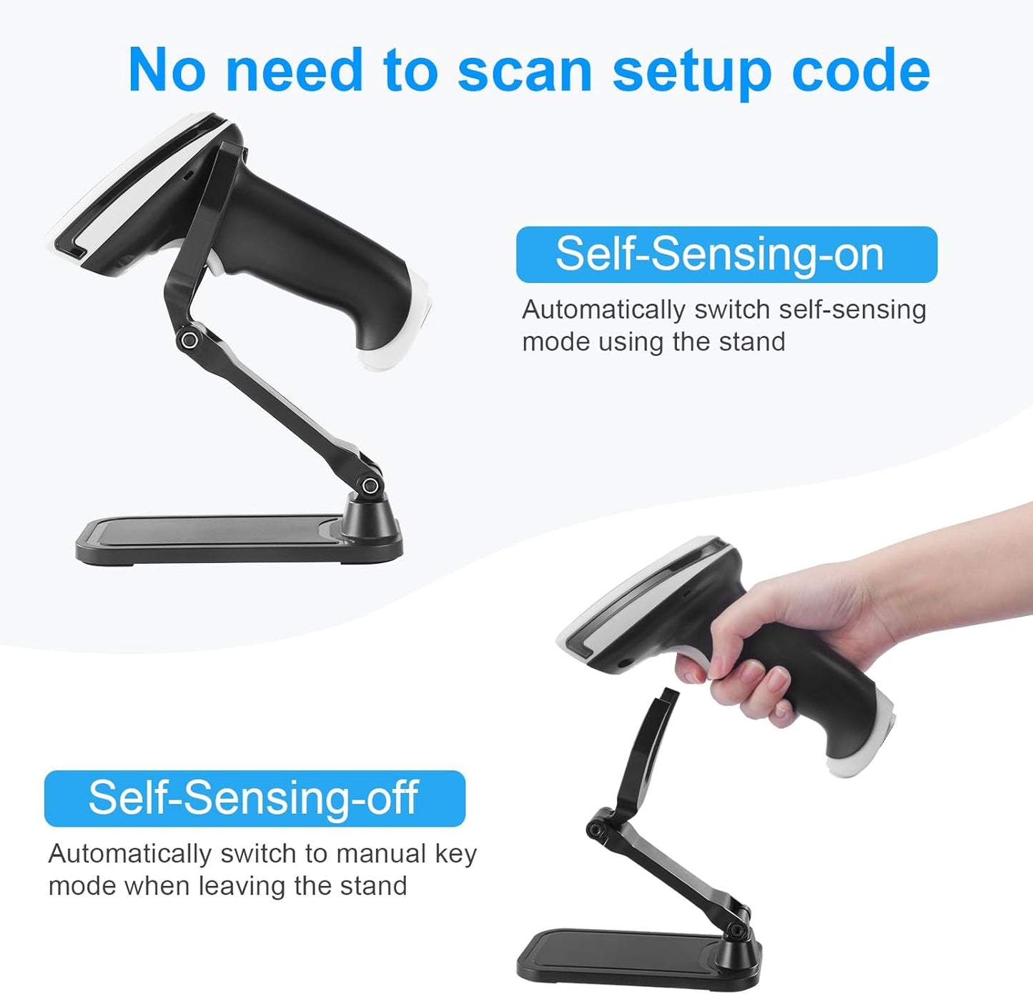 2D Barcode Scanner Wireless, Bluetooth QR Code Scanner Handheld Bar Code Scanners with Stand 3 in 1 Bluetooth & 2.4G Wireless & USB Wired Connection 1D&PDF417 Data Matrix Automatic Barcode Reader