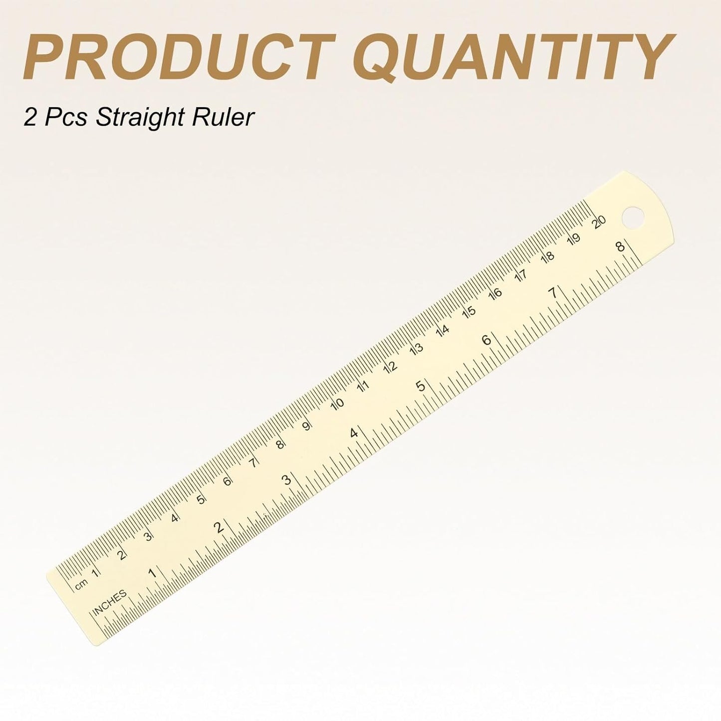 HARFINGTON 2pcs Metal Straight Ruler 20cm Metric SAE Aluminum Alloy Measuring Rulers Scale Tool with Hole for Measure Study Reading Classroom Office, White