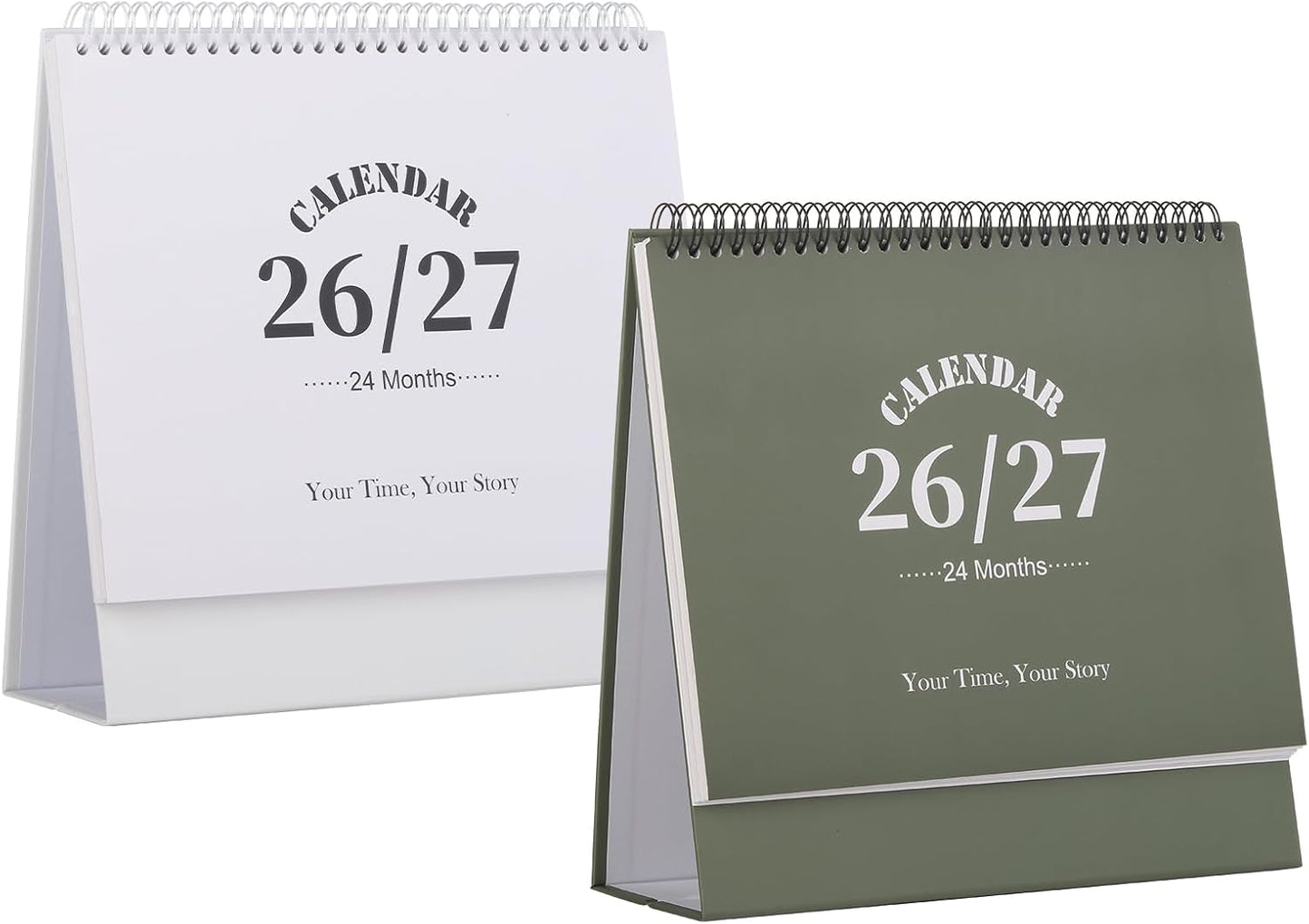Desk Calendar 2026-2027, 2 Years Calendar Runs from Jan. 2026 until Dec 2027, Table Monthly Planner with Stickers for Home,Office,School Organization(L-White+Green,9.8" x 9.6")