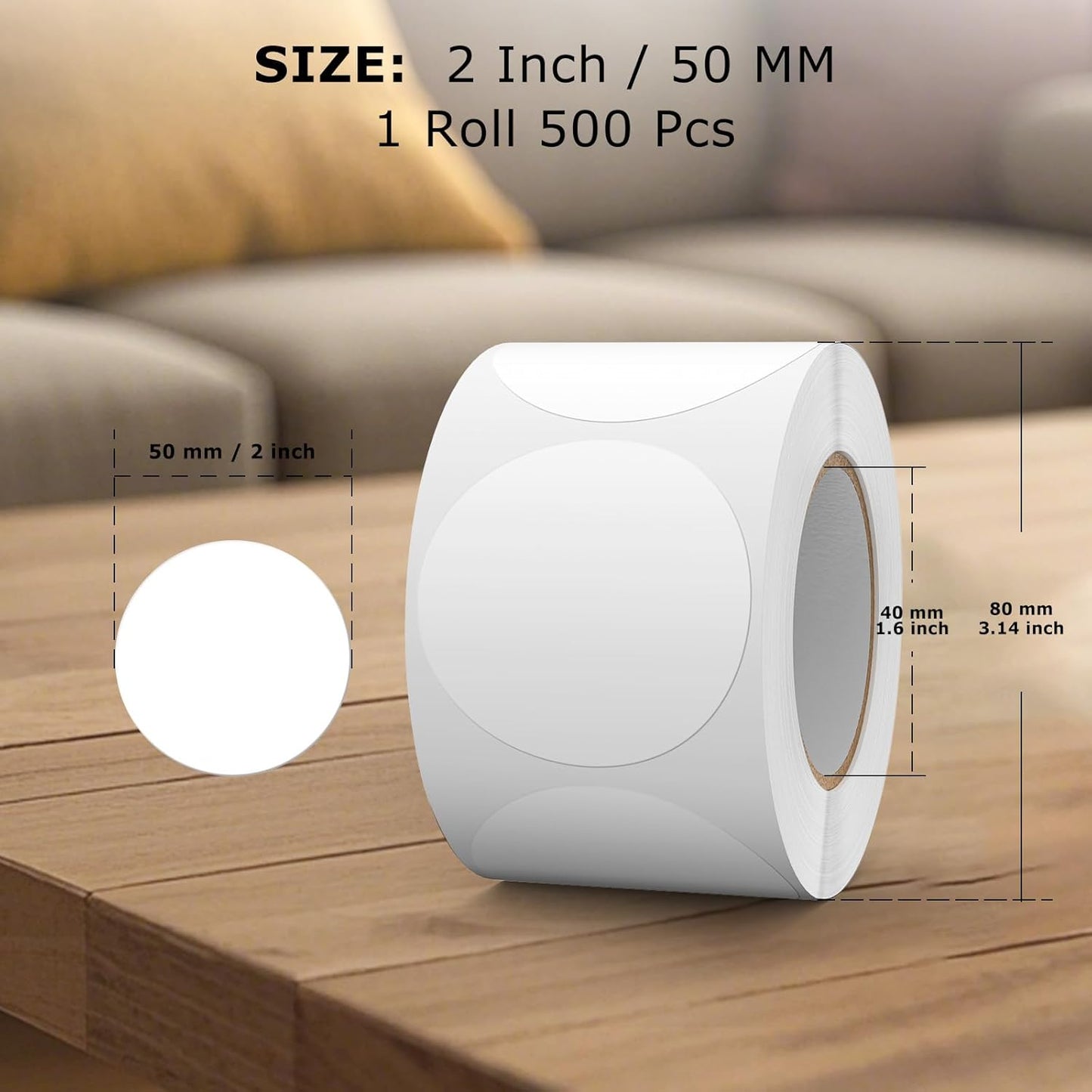 500 PCS White Dots Stickers 2 Inch Vinyl Color Coding Round Sticker Removable Writable Circle Labels Roll for Office Inventory Garage Yard Sale Tag