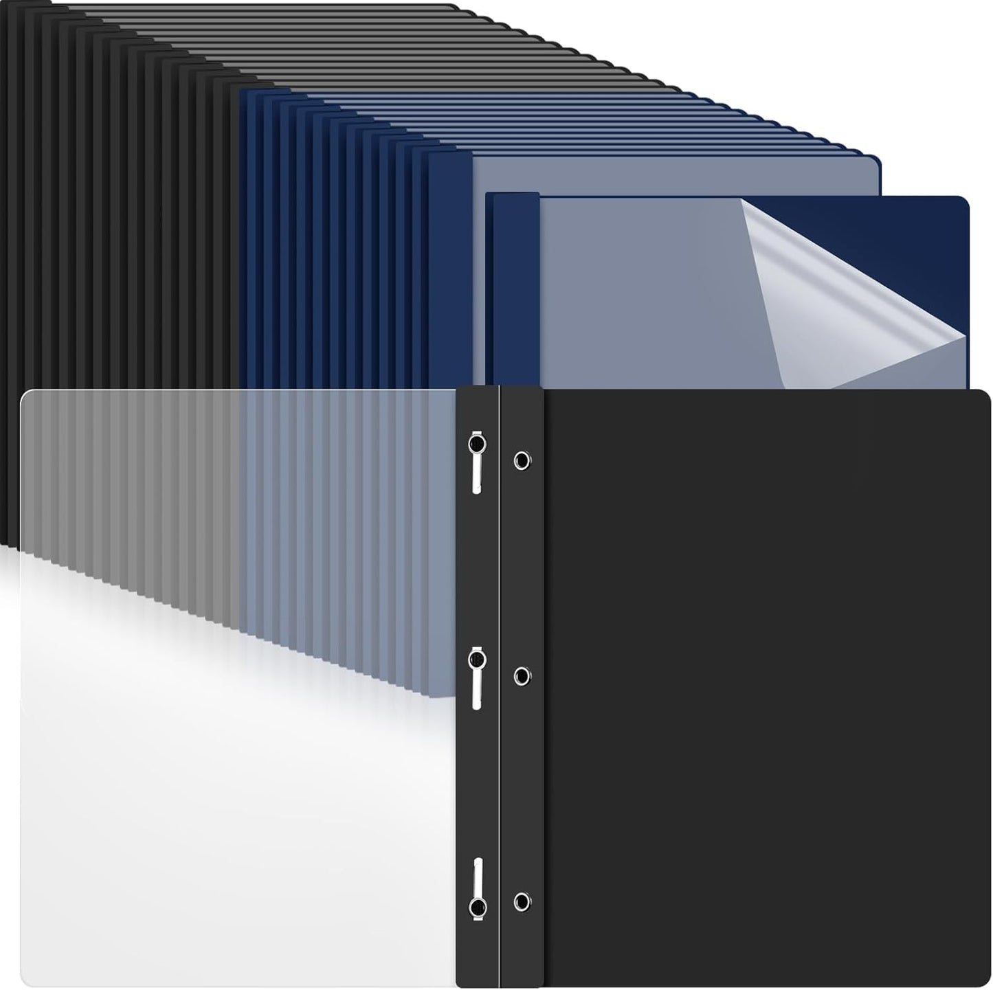 48 Pack Plastic Report Covers with 3 Prongs Presentation Folders Bulk, 100 Sheet Capacity, Clear Front Report Covers for Presentation Document Paper School Office Supplies (Blue,Black)