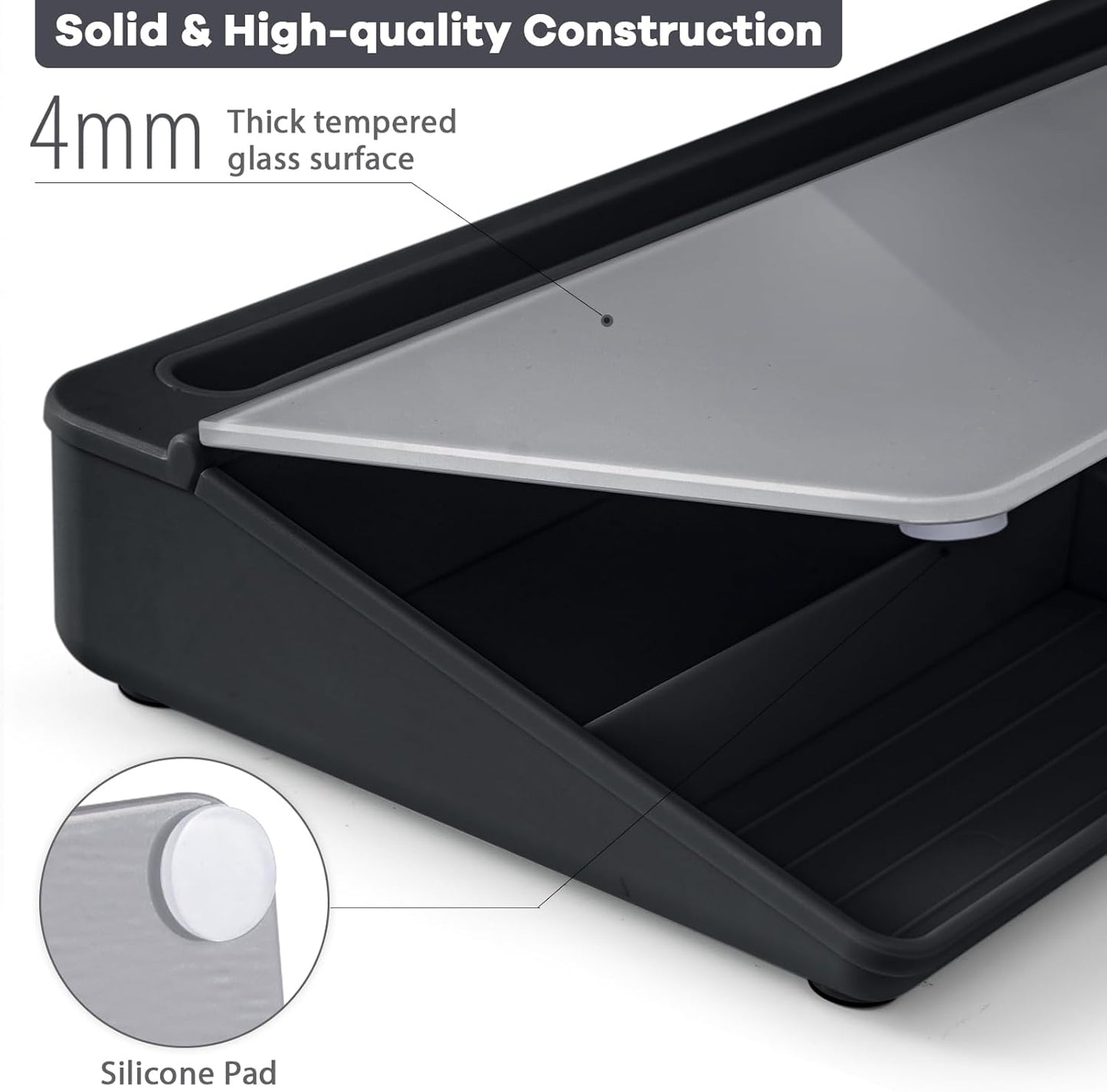 Varhomax Glass Desk Whiteboard with Storage, Desktop Organizer to-do List Memo Notepad Dry Erase White Board for Home Office and School Supplies (Black&Gray)