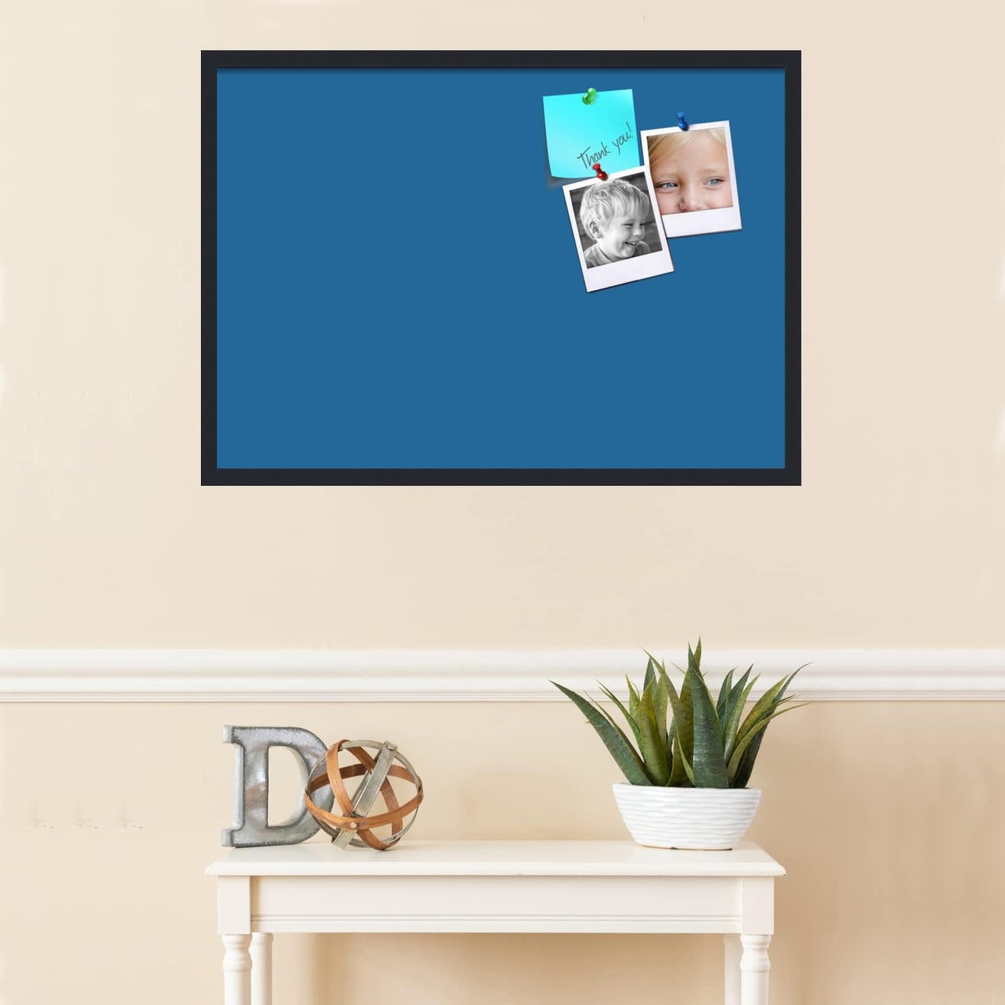 PinPix 34x24 Inch Cork Bulletin Board. This Decorative Framed Pin Board Comes with Navy Pastel Design and a Satin Black Frame. Ideal for Home Office Decor or Message Board (PinPix-1811)