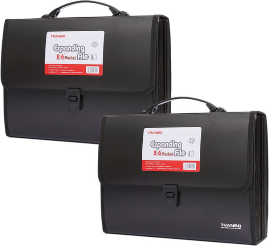2 Pack 25 Pockets Letter Size/A4 Accordion File Organizer with Handle, TRANBO Expanding File Folder, Expandable Document Paper Organizer for Travel School Office