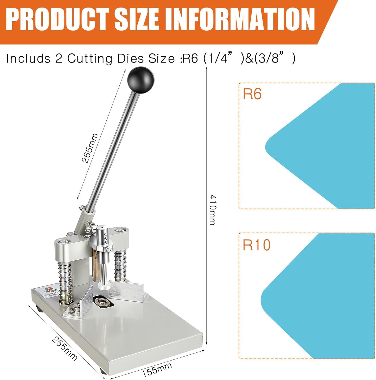 WILLBOND Corner Rounder Cutter Machine Heavy Duty Paper Punch Cutter with R6mm R10mm Interchangeable Dies Metal Corner Rounder Punch for Office, Business, Heavy Cardstock, Plastic, Aluminum Sheet