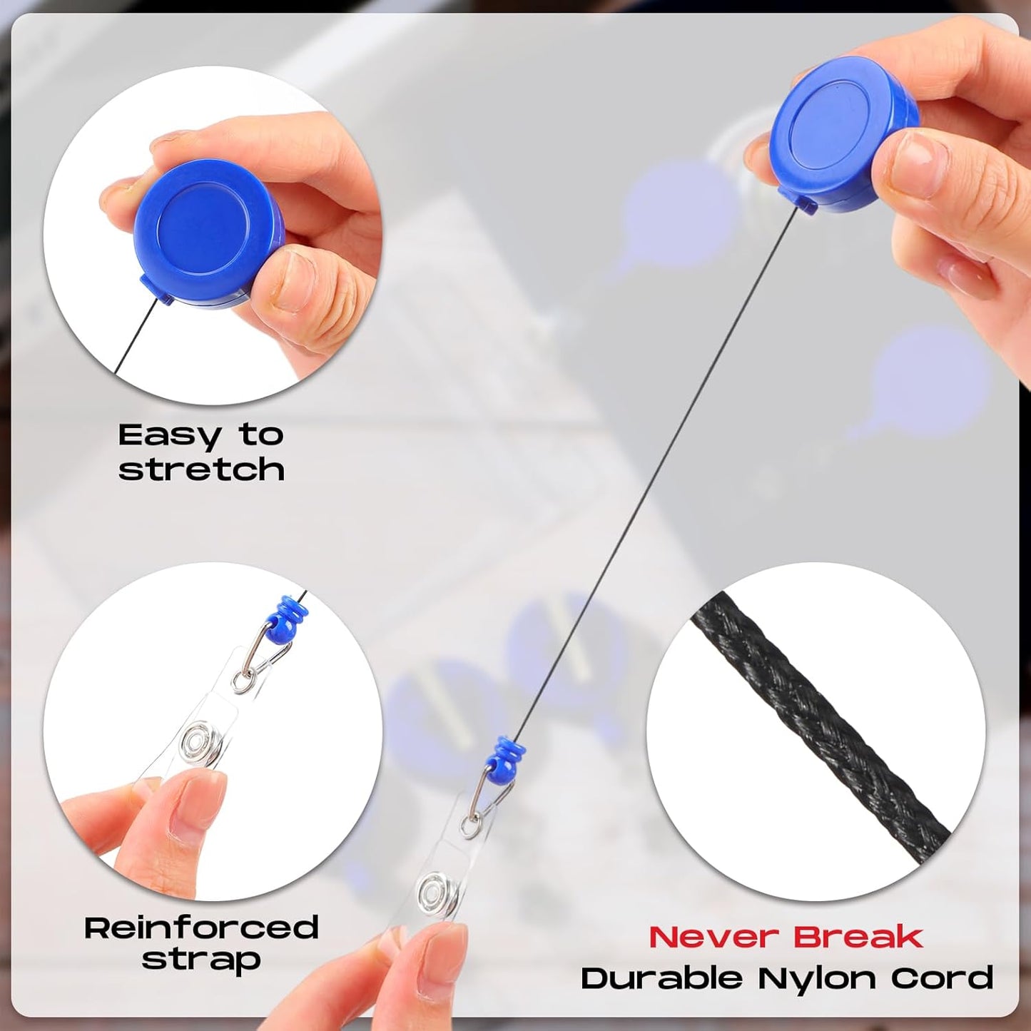 Zonon 50 Pieces Retractable Badge Holder Reels with Swivel Alligator Clip, ID Card Holder Name Badge Reel Clips for Students Teachers Office Workers (Blue)