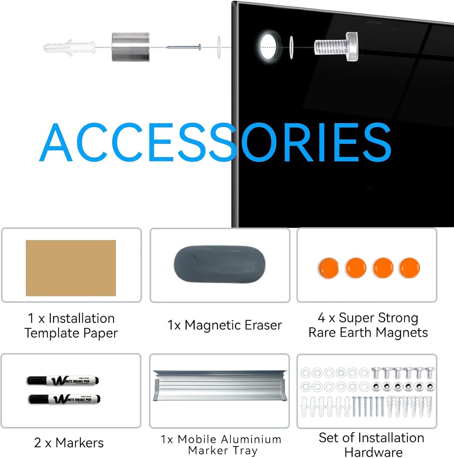 Glass Dry Erase Black Board - Magnetic Blackboard 60"X36" Frameless White Board Clear Glass Boards with Super Strong Magnets, Wall Mounted for Office, Classroom and Home